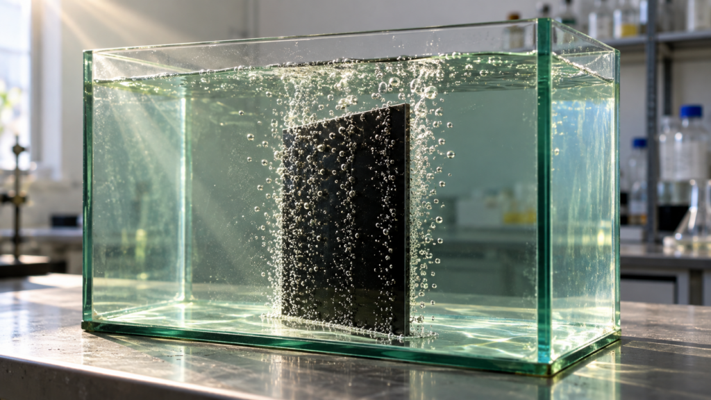 海水から水素を作りながら、毒物のヒドラジンを分解する「人工の葉」。酸素を出す代わりに汚染物質を酸化して、外部電源なしで3日間動いた