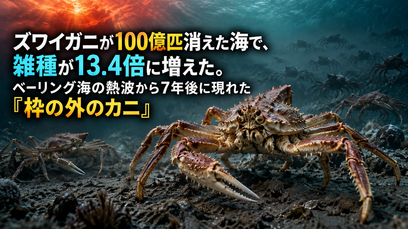 ズワイガニが100億匹消えた海で、雑種が13.4倍に増えた。ベーリング海の熱波から7年後に現れた「枠の外のカニ」