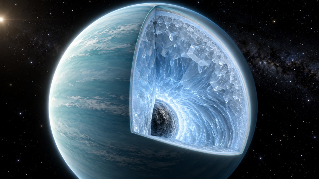水の氷は222万気圧を超えると、もっと整うどころか崩れ始めた。天王星・海王星の内部にある「氷X」の上限が書き換わる