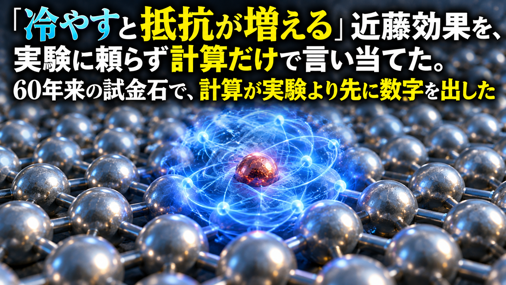 「冷やすと抵抗が増える」近藤効果を、実験に頼らず計算だけで言い当てた。60年来の試金石で、計算が実験より先に数字を出した