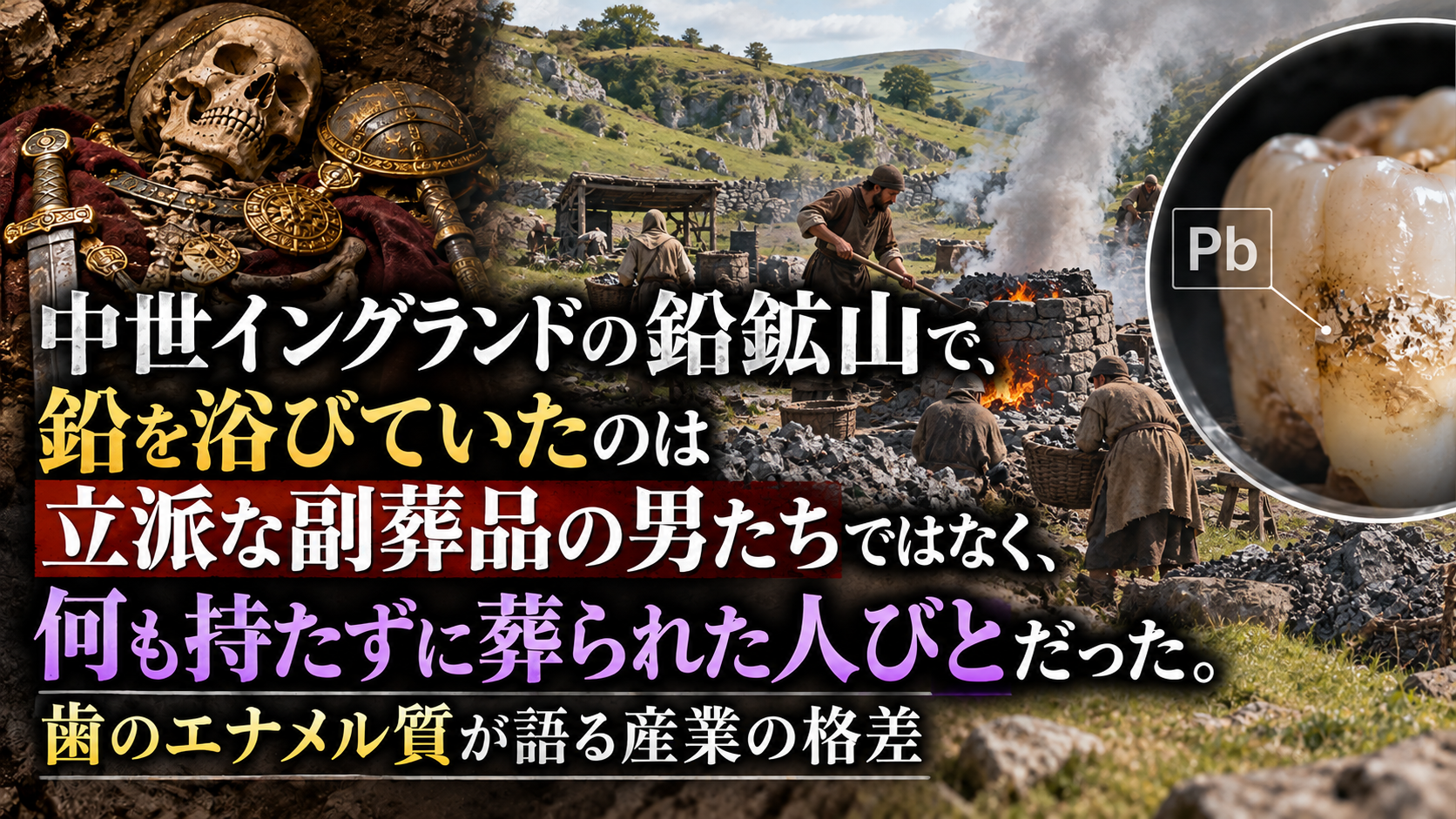 中世イングランドの鉛鉱山で、鉛を浴びていたのは立派な副葬品の男たちではなく、何も持たずに葬られた人びとだった。歯のエナメル質が語る産業の格差