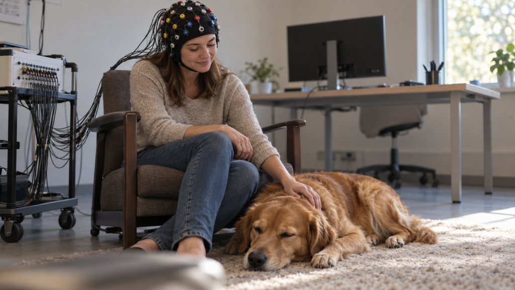 犬をなでると、次に来るストレスが和らぐ。なでても回復は速くならなかったが、2回目の課題のときの心拍と脳波の反応は小さかった