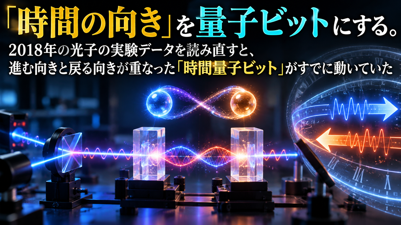 「時間の向き」を量子ビットにする。2018年の光子の実験データを読み直すと、進む向きと戻る向きが重なった「時間量子ビット」がすでに動いていた