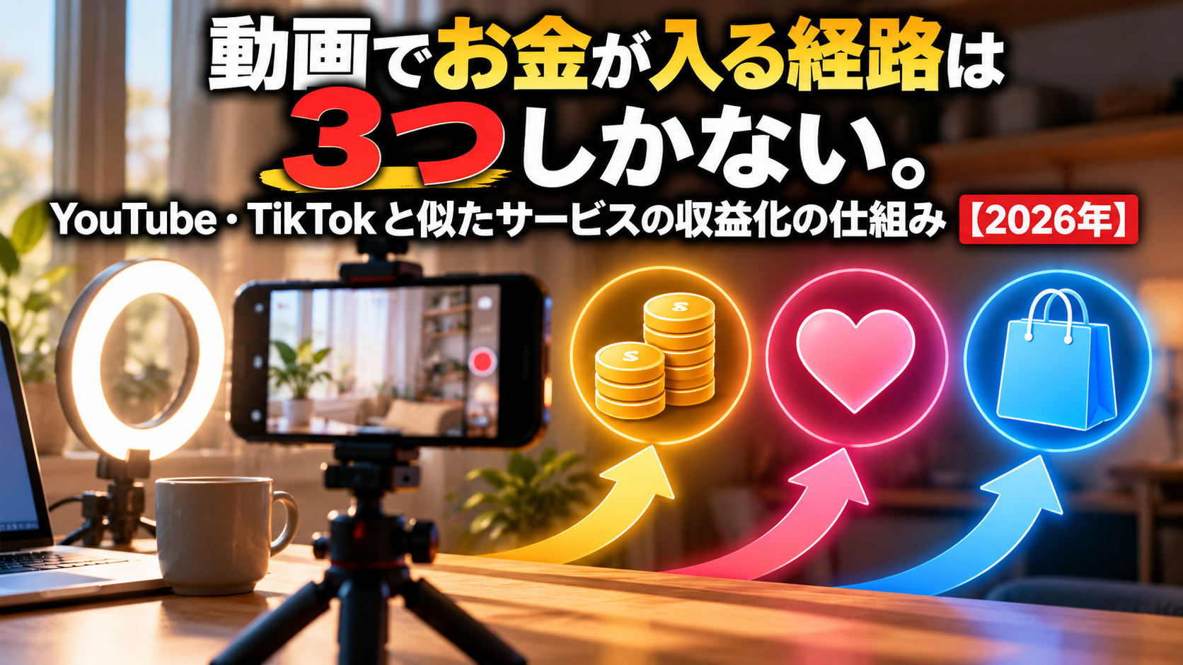 動画でお金が入る経路は3つしかない。YouTube・TikTok と似たサービスの収益化の仕組み【2026年】